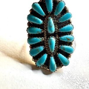 SOLDNavajo sterling silver blue howlite cluster Needlepoint Ring 7.5 (Signed)